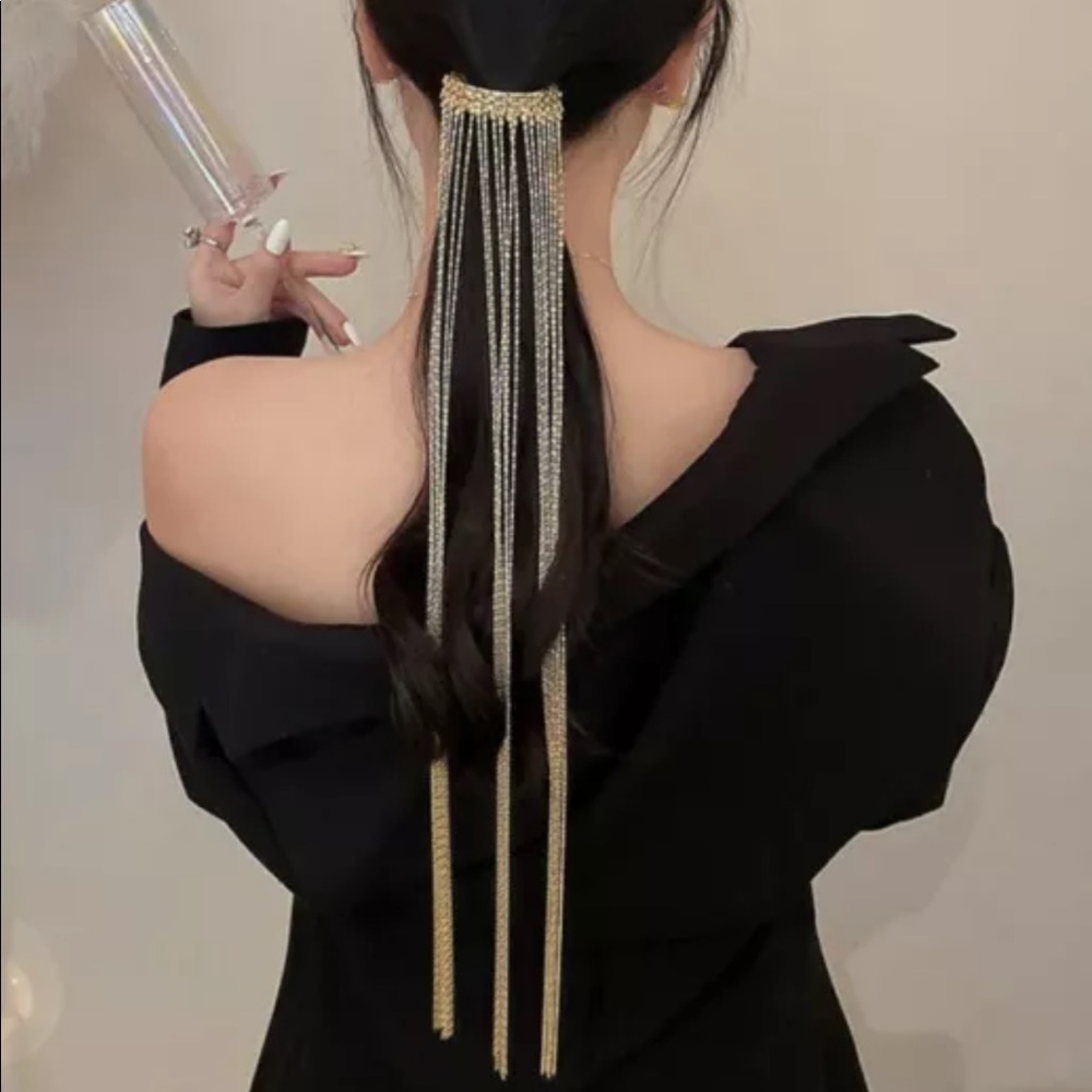 Women gold color tassel Long fashion accessories hair pin